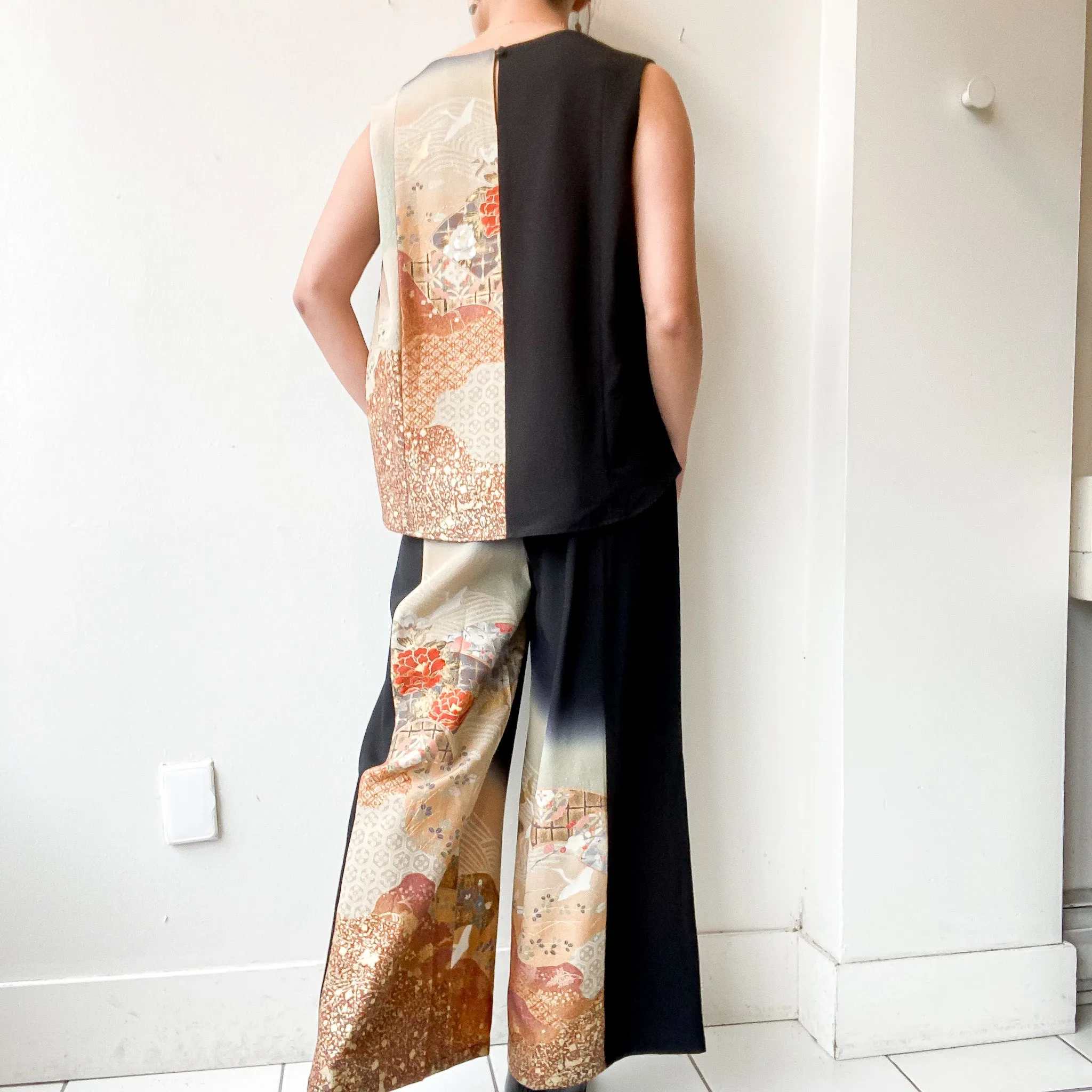 Tsumugi | Vintage Silk Kimono Two Piece | TP9 - Black