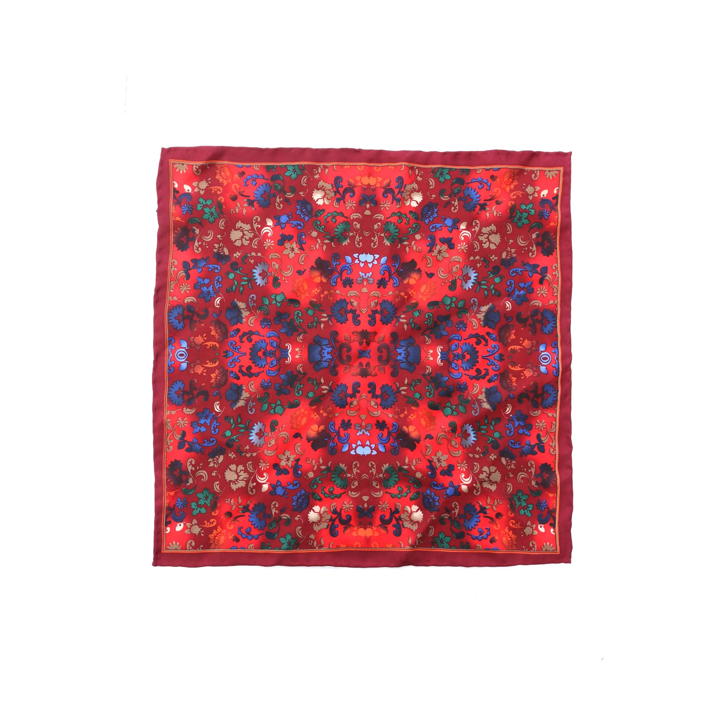 Van Buck Floral Print Pocket Square in Red & Multi