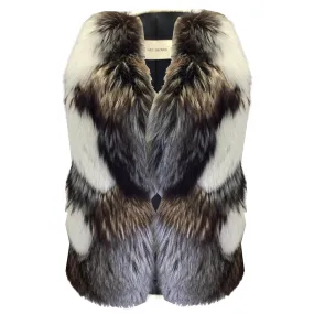 Yves Salomon Multicolored Goat, Fox, and Mink Fur Vest